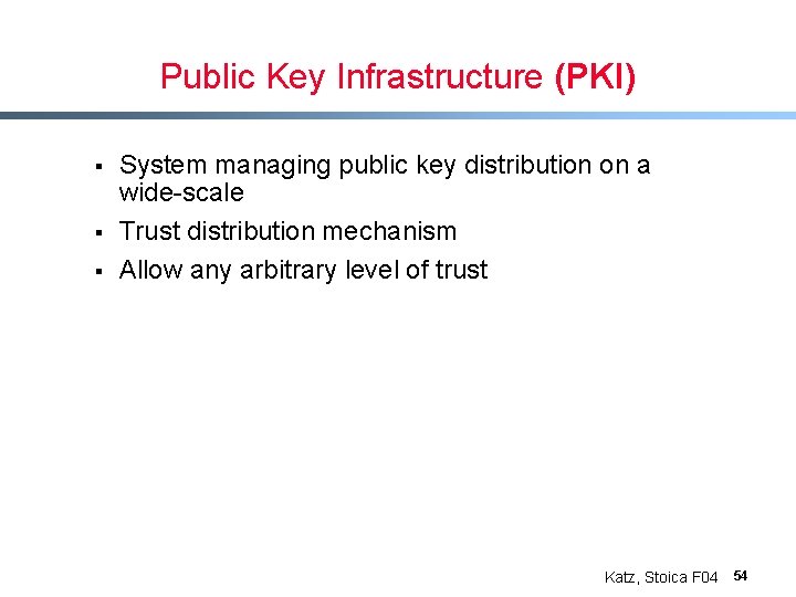 Public Key Infrastructure (PKI) § § § System managing public key distribution on a