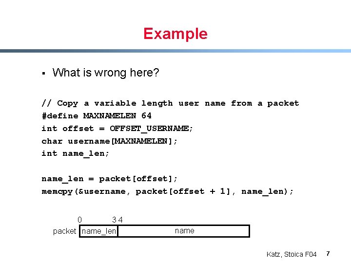 Example § What is wrong here? // Copy a variable length user name from