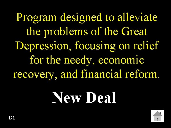 Program designed to alleviate the problems of the Great Depression, focusing on relief for