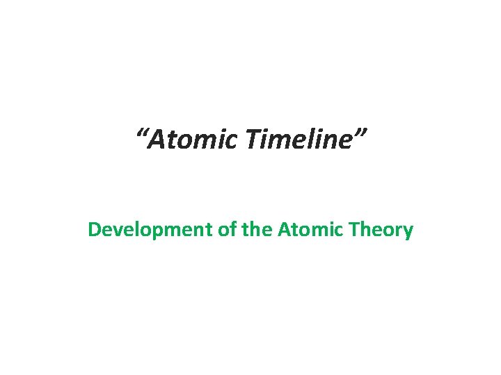 “Atomic Timeline” Development of the Atomic Theory 