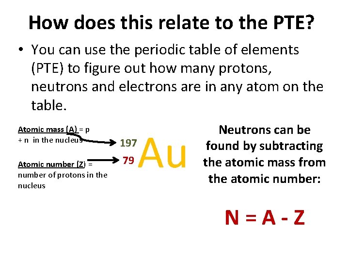 How does this relate to the PTE? • You can use the periodic table