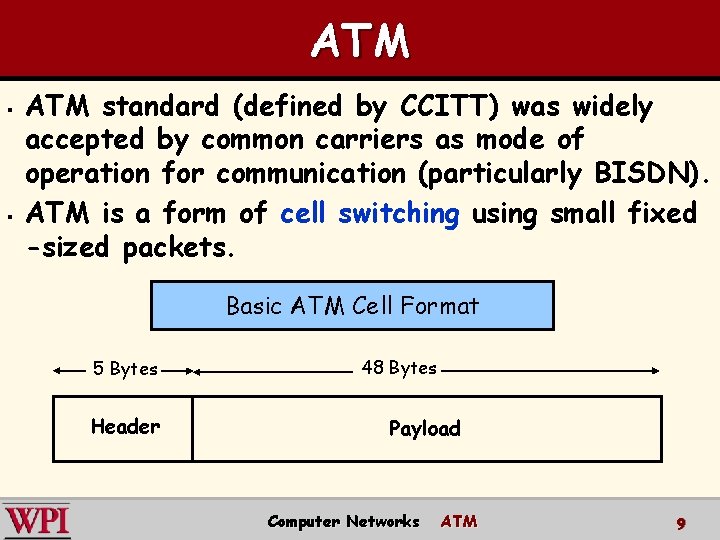 ATM § § ATM standard (defined by CCITT) was widely accepted by common carriers