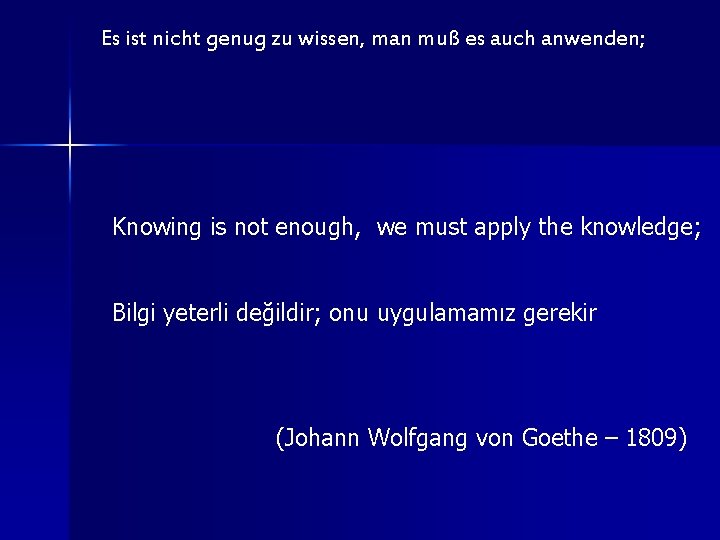 Es ist nicht genug zu wissen, man muß es auch anwenden; Knowing is not