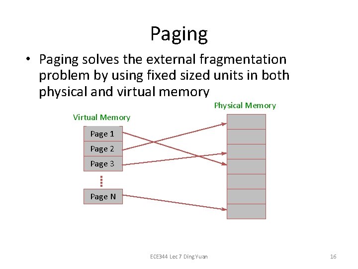 Paging • Paging solves the external fragmentation problem by using fixed sized units in