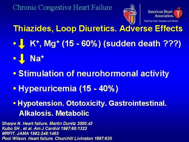 Chronic Congestive Heart Failure Thiazides, Loop Diuretics. Adverse Effects • K+, Mg+ (15 -