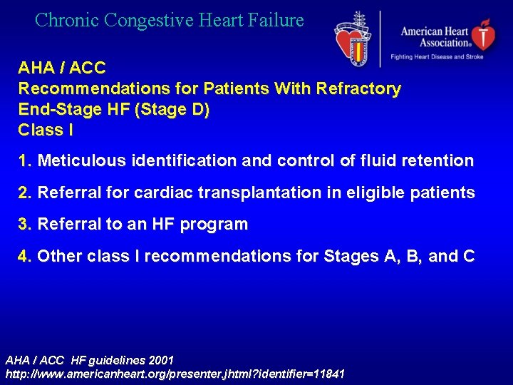 Chronic Congestive Heart Failure AHA / ACC Recommendations for Patients With Refractory End-Stage HF