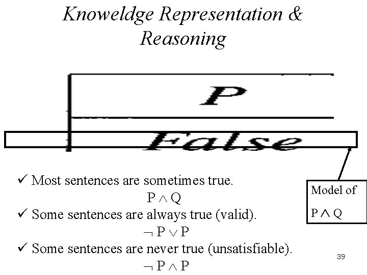 Knoweldge Representation & Reasoning ü Most sentences are sometimes true. P Q ü Some