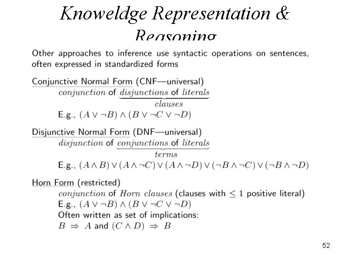 Knoweldge Representation & Reasoning 52 