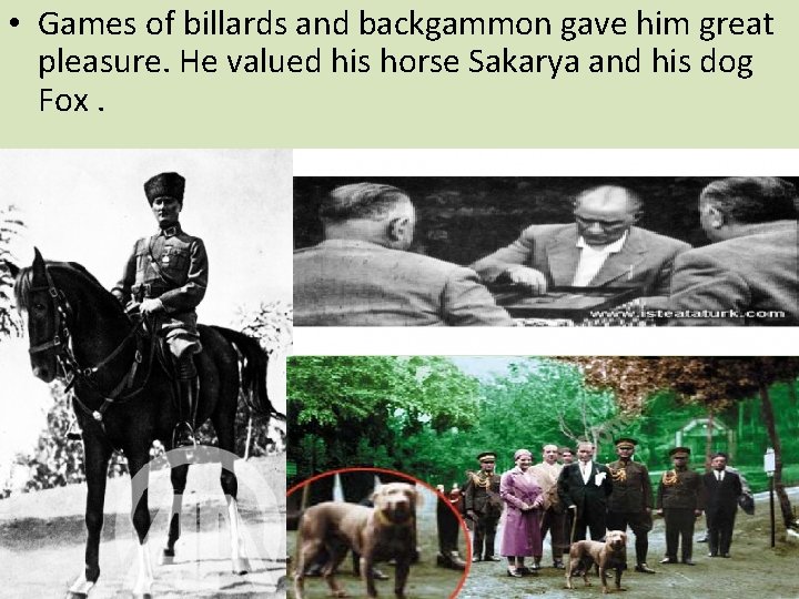  • Games of billards and backgammon gave him great pleasure. He valued his