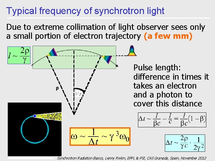 Typical frequency of synchrotron light Due to extreme collimation of light observer sees only
