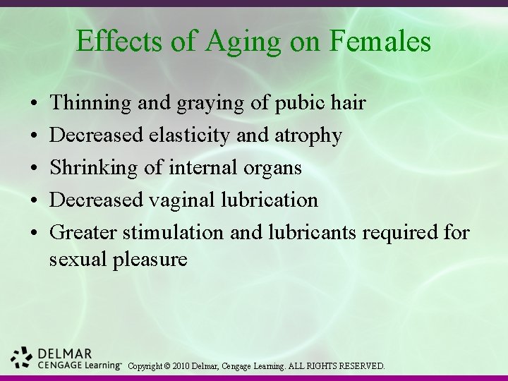 Effects of Aging on Females • • • Thinning and graying of pubic hair