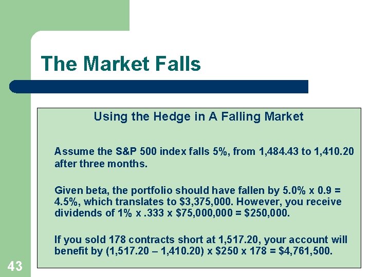The Market Falls Using the Hedge in A Falling Market Assume the S&P 500