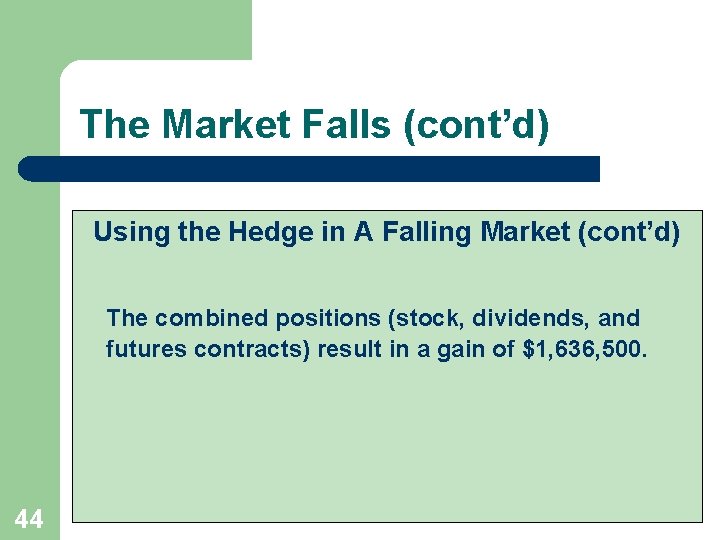 The Market Falls (cont’d) Using the Hedge in A Falling Market (cont’d) The combined