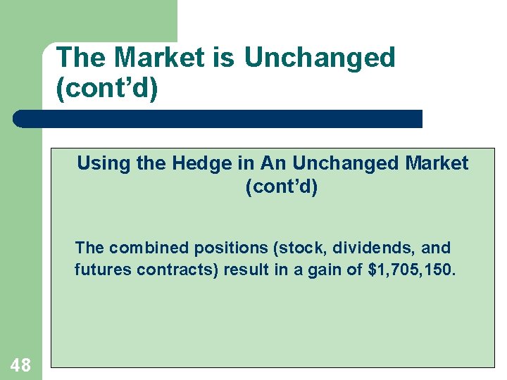 The Market is Unchanged (cont’d) Using the Hedge in An Unchanged Market (cont’d) The