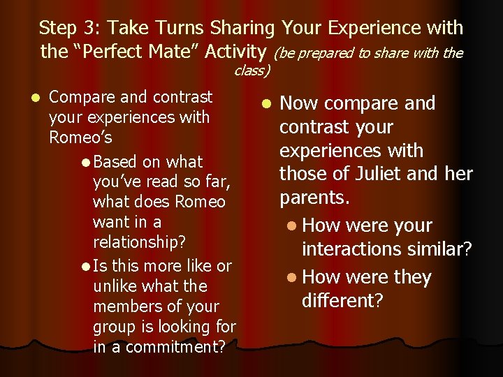 Step 3: Take Turns Sharing Your Experience with the “Perfect Mate” Activity (be prepared