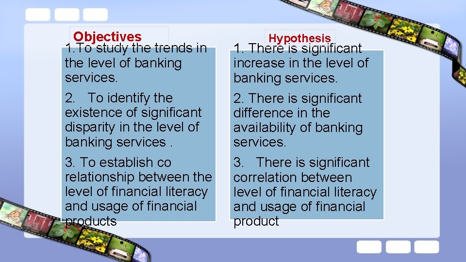 Objectives 1. To study the trends in the level of banking services. 1. There Objectives 1. To study the trends in the level of banking services. 1. There