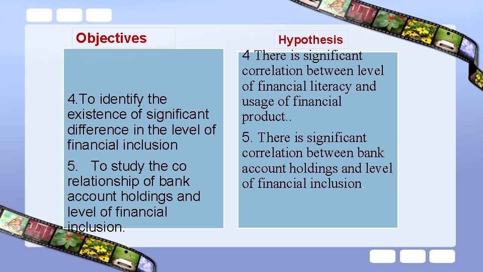 Objectives 4. To identify the existence of significant difference in the level of financial Objectives 4. To identify the existence of significant difference in the level of financial