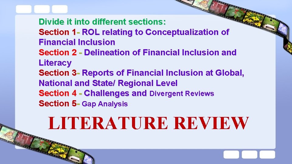 Divide it into different sections: Section 1 - ROL relating to Conceptualization of Financial Divide it into different sections: Section 1 - ROL relating to Conceptualization of Financial