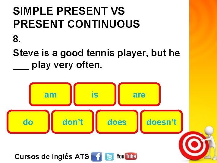 SIMPLE PRESENT VS PRESENT CONTINUOUS 8. Steve is a good tennis player, but he