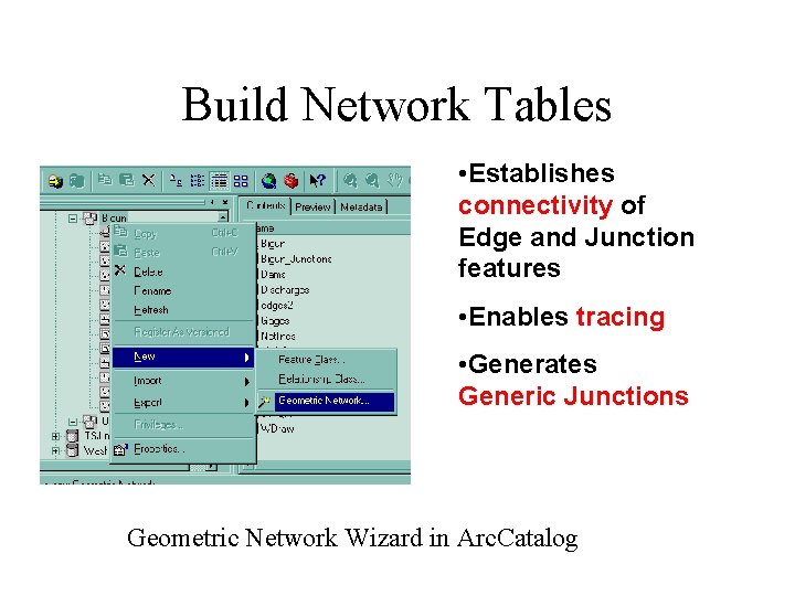 Build Network Tables • Establishes connectivity of Edge and Junction features • Enables tracing