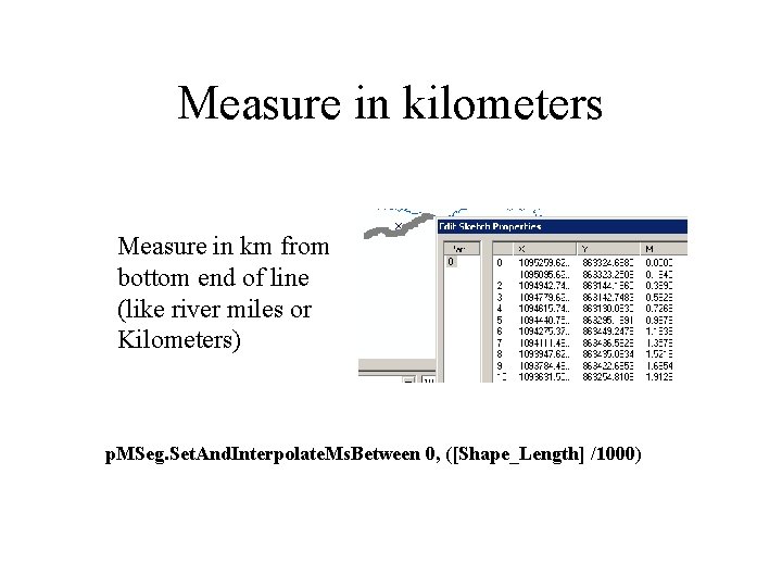Measure in kilometers Measure in km from bottom end of line (like river miles