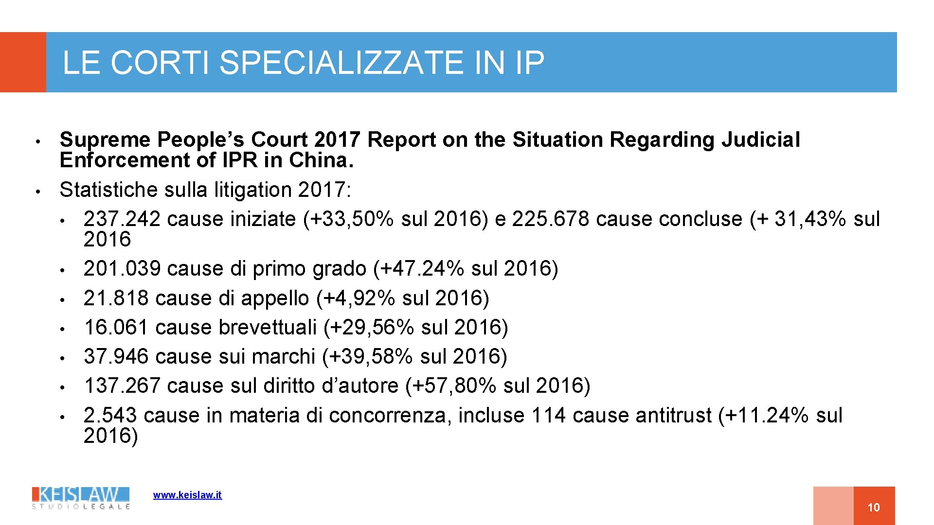LE CORTI SPECIALIZZATE IN IP • • Supreme People’s Court 2017 Report on the