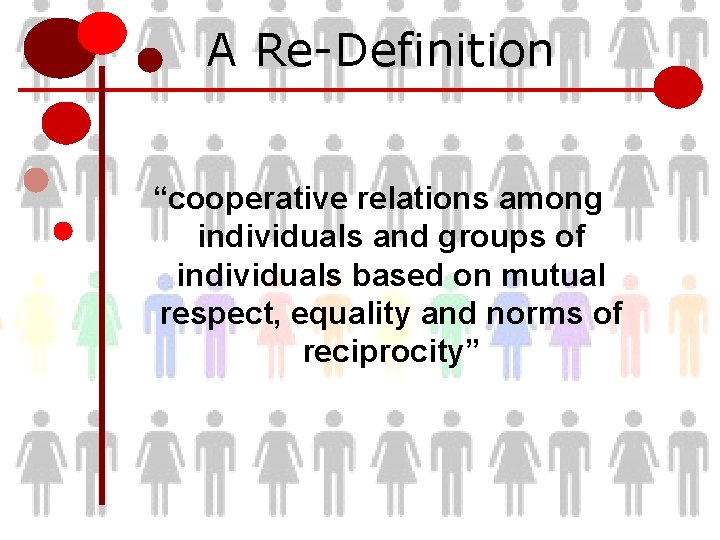 A Re-Definition “cooperative relations among individuals and groups of individuals based on mutual respect,