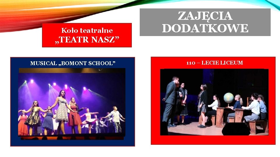 Koło teatralne „TEATR NASZ” MUSICAL „BOMONT SCHOOL” ZAJĘCIA DODATKOWE 110 – LECIE LICEUM 