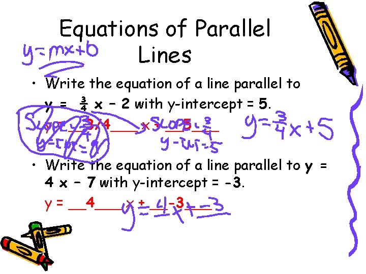 Equations of Parallel Lines • Write the equation of a line parallel to y