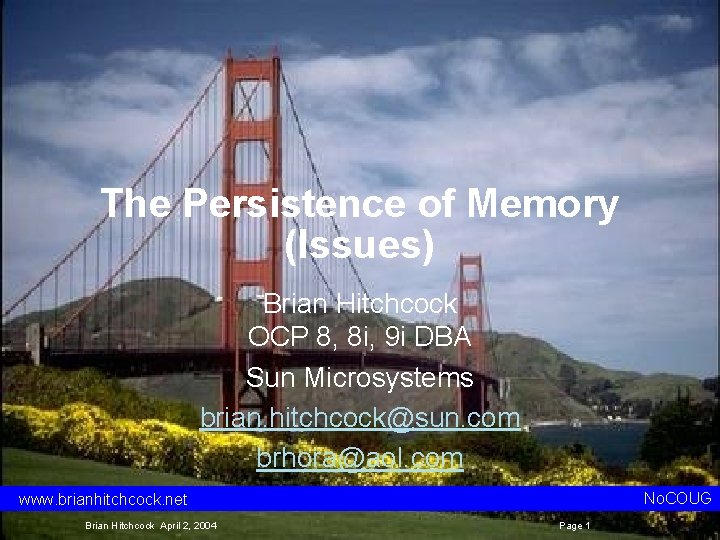 The Persistence of Memory (Issues) Brian Hitchcock OCP 8, 8 i, 9 i DBA