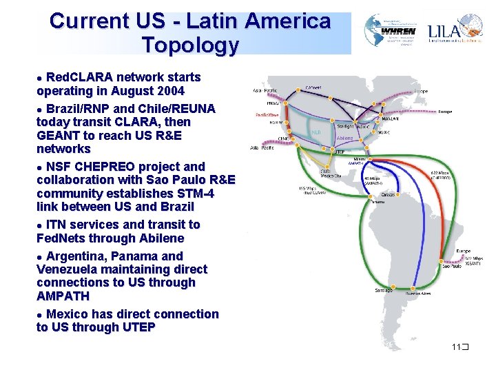 Current US - Latin America Topology Red. CLARA network starts operating in August 2004 Current US - Latin America Topology Red. CLARA network starts operating in August 2004