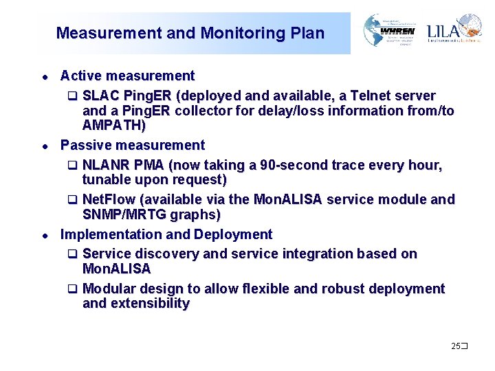 Measurement and Monitoring Plan l l l Active measurement q SLAC Ping. ER (deployed Measurement and Monitoring Plan l l l Active measurement q SLAC Ping. ER (deployed