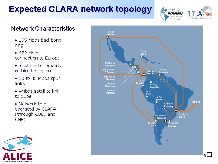 Expected CLARA network topology Network Characteristics: • 155 Mbps backbone ring • 622 Mbps Expected CLARA network topology Network Characteristics: • 155 Mbps backbone ring • 622 Mbps