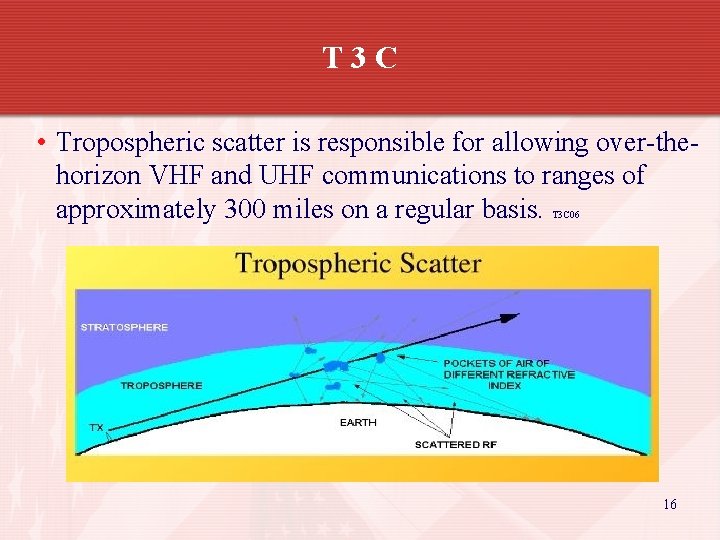 T 3 C • Tropospheric scatter is responsible for allowing over-thehorizon VHF and UHF