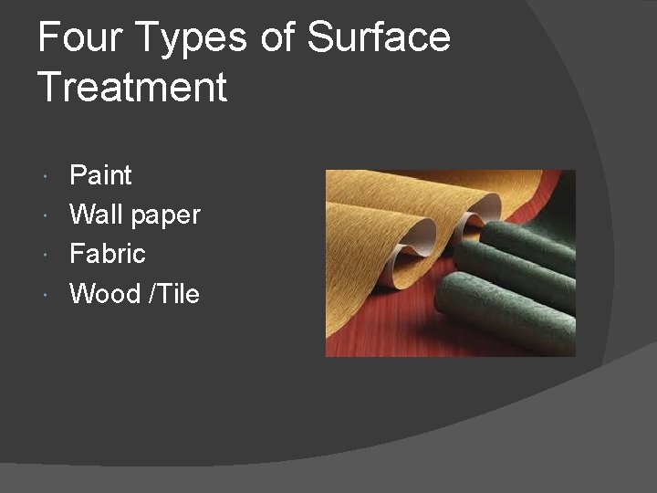 Four Types of Surface Treatment Paint Wall paper Fabric Wood /Tile 