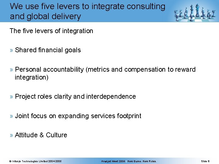 We use five levers to integrate consulting and global delivery The five levers of We use five levers to integrate consulting and global delivery The five levers of