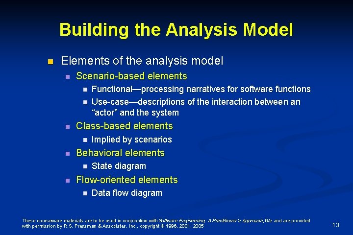 Building the Analysis Model n Elements of the analysis model n Scenario-based elements n