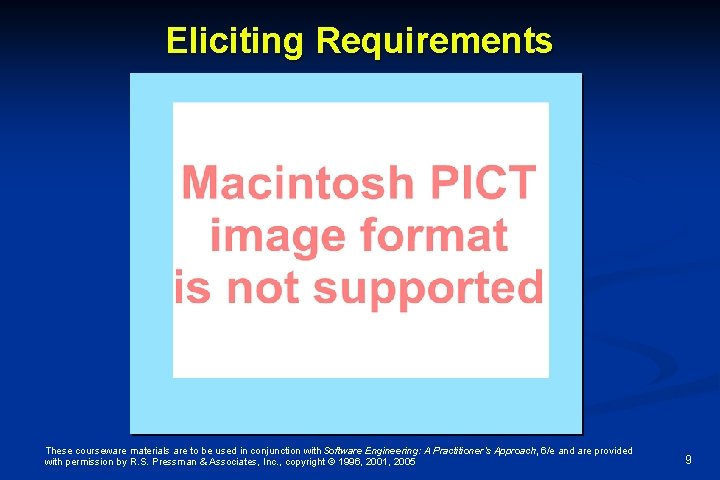 Eliciting Requirements These courseware materials are to be used in conjunction with Software Engineering: