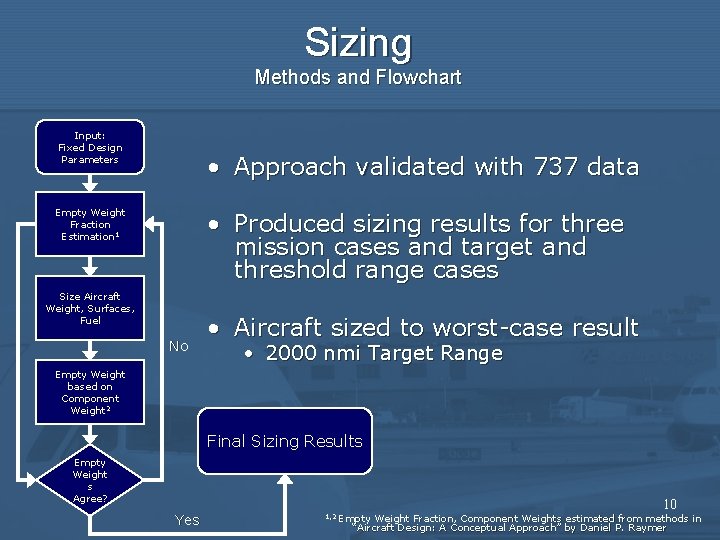 Sizing Methods and Flowchart Input: Fixed Design Parameters • Approach validated with 737 data