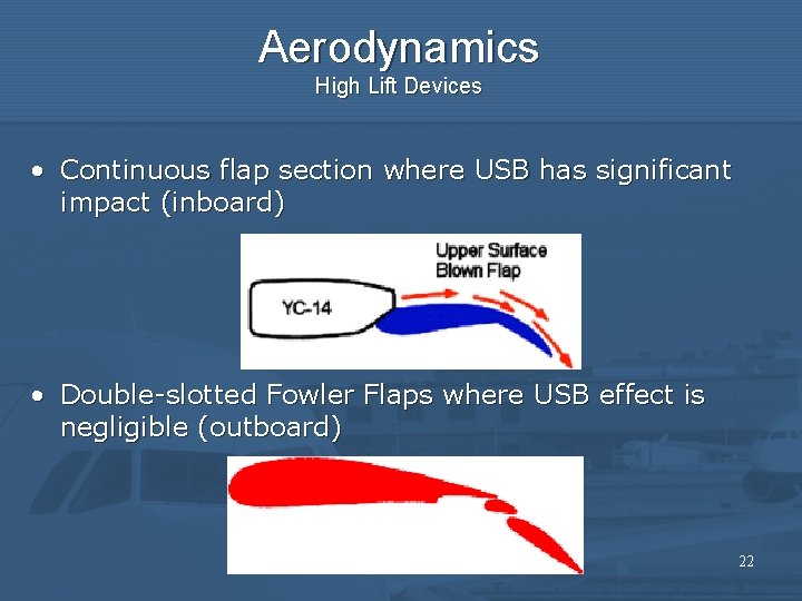 Aerodynamics High Lift Devices • Continuous flap section where USB has significant impact (inboard)