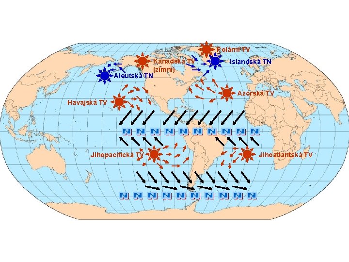 Polární TV Kanadská TV (zimní) Aleutská TN Islandská TN Azorská TV Havajská TV Jihopacifická