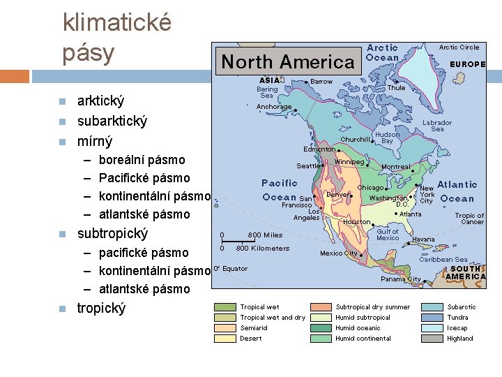 klimatické pásy arktický n subarktický n mírný n – – n boreální pásmo Pacifické