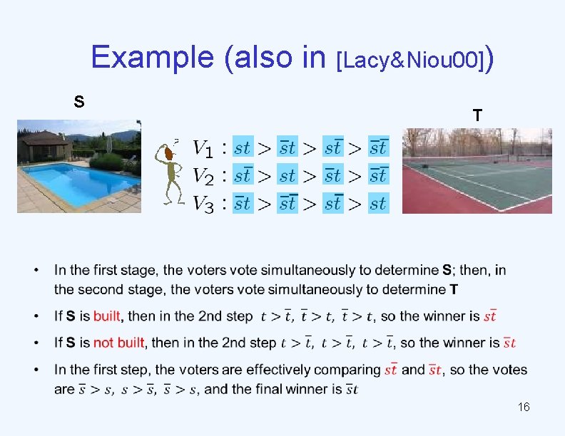 Example (also in [Lacy&Niou 00]) S • T 16 
