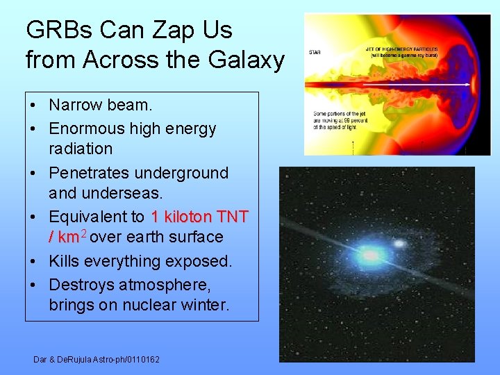 GRBs Can Zap Us from Across the Galaxy • Narrow beam. • Enormous high