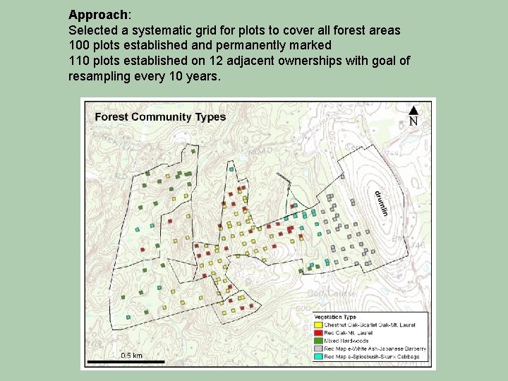 Approach: Selected a systematic grid for plots to cover all forest areas 100 plots