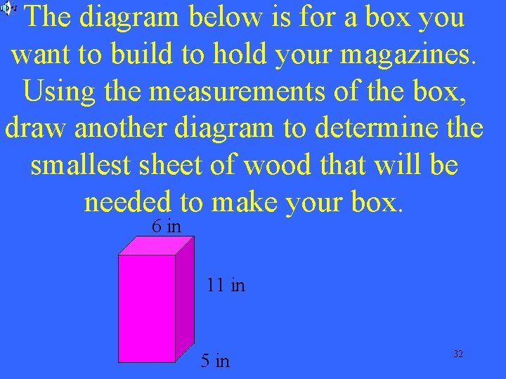 The diagram below is for a box you want to build to hold your
