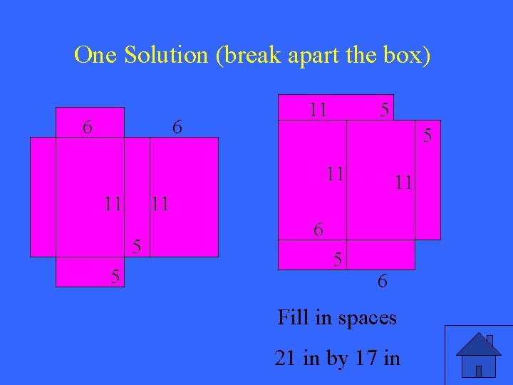 One Solution (break apart the box) 6 6 11 5 5 11 11 11