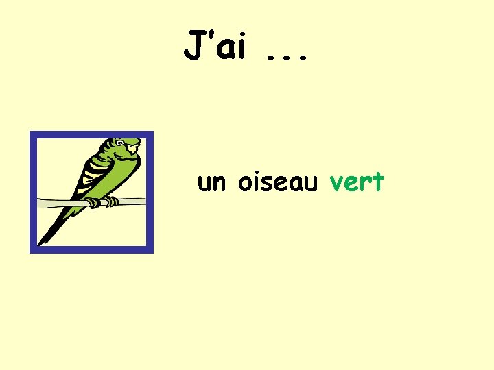 J’ai. . . un oiseau vert 