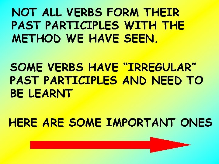 NOT ALL VERBS FORM THEIR PAST PARTICIPLES WITH THE METHOD WE HAVE SEEN. SOME