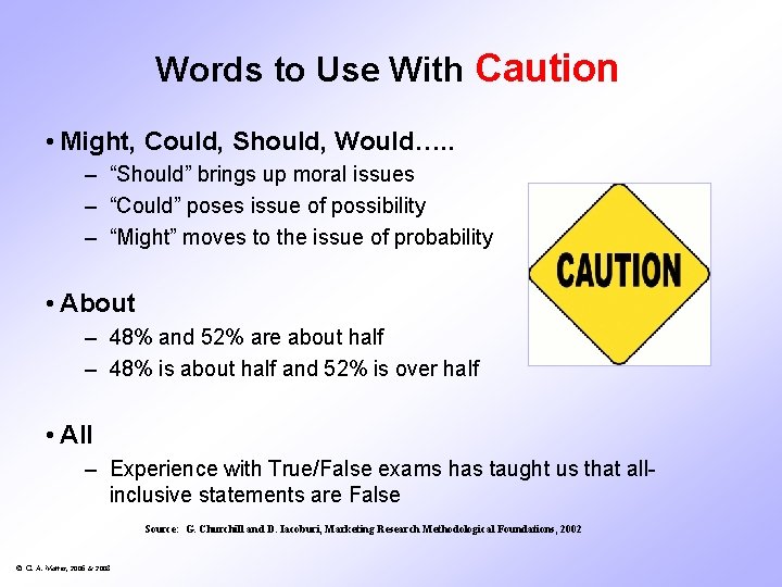 Words to Use With Caution • Might, Could, Should, Would…. . – “Should” brings